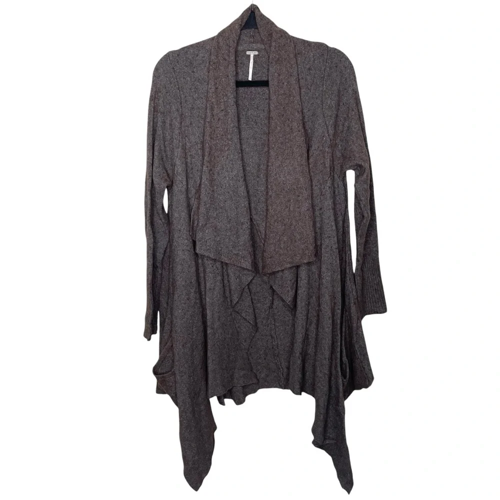Free People‎ Open Waterfall Cardigan Wool Angora Taupe Large